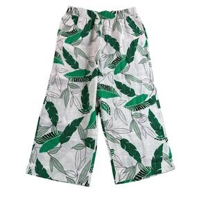 Tahari Women XL Wide Leg Linen Pants Beach Natural Cropped Elastic Waist Resort